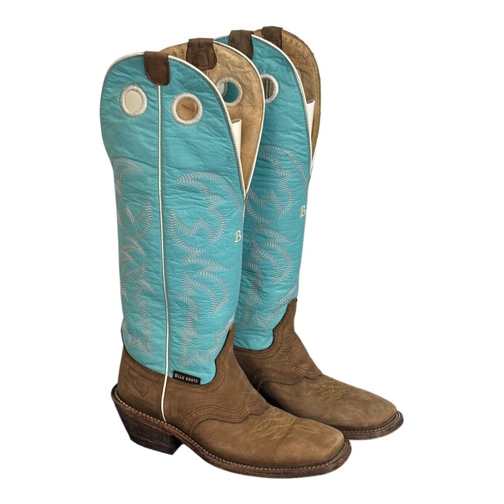 Cowboy Western Leather Handmade Boots Womens 8 Embroidered Turquoise Brown